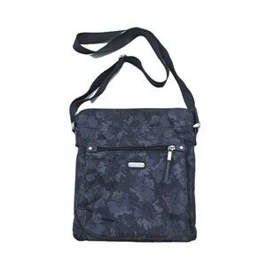 Baggallini Black Organized Go Bagg Crossbody Travel Handbag Floral Hibiscus